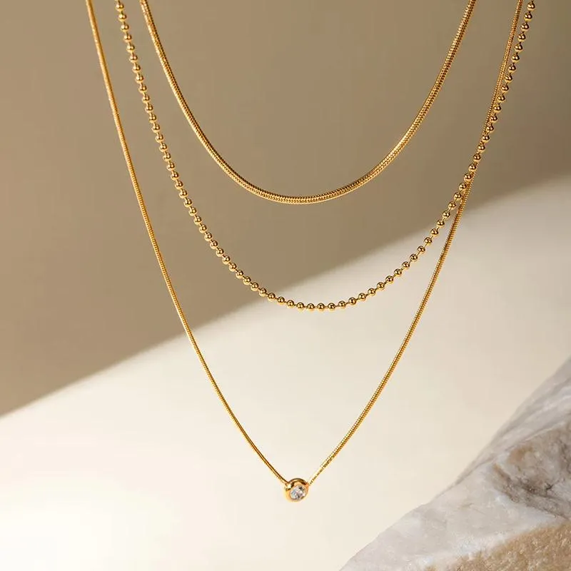 18K PVD Minimalist Three Layer Y Shaped Necklace Chain for Women