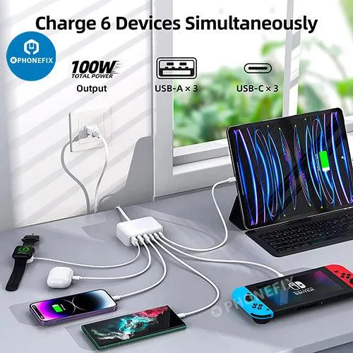 6 In 1 USB-C Fast Charging Station Multiport Phone Tablet Charger