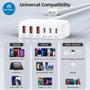6 In 1 USB-C Fast Charging Station Multiport Phone Tablet Charger