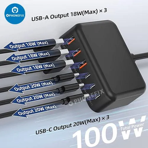 6 In 1 USB-C Fast Charging Station Multiport Phone Tablet Charger