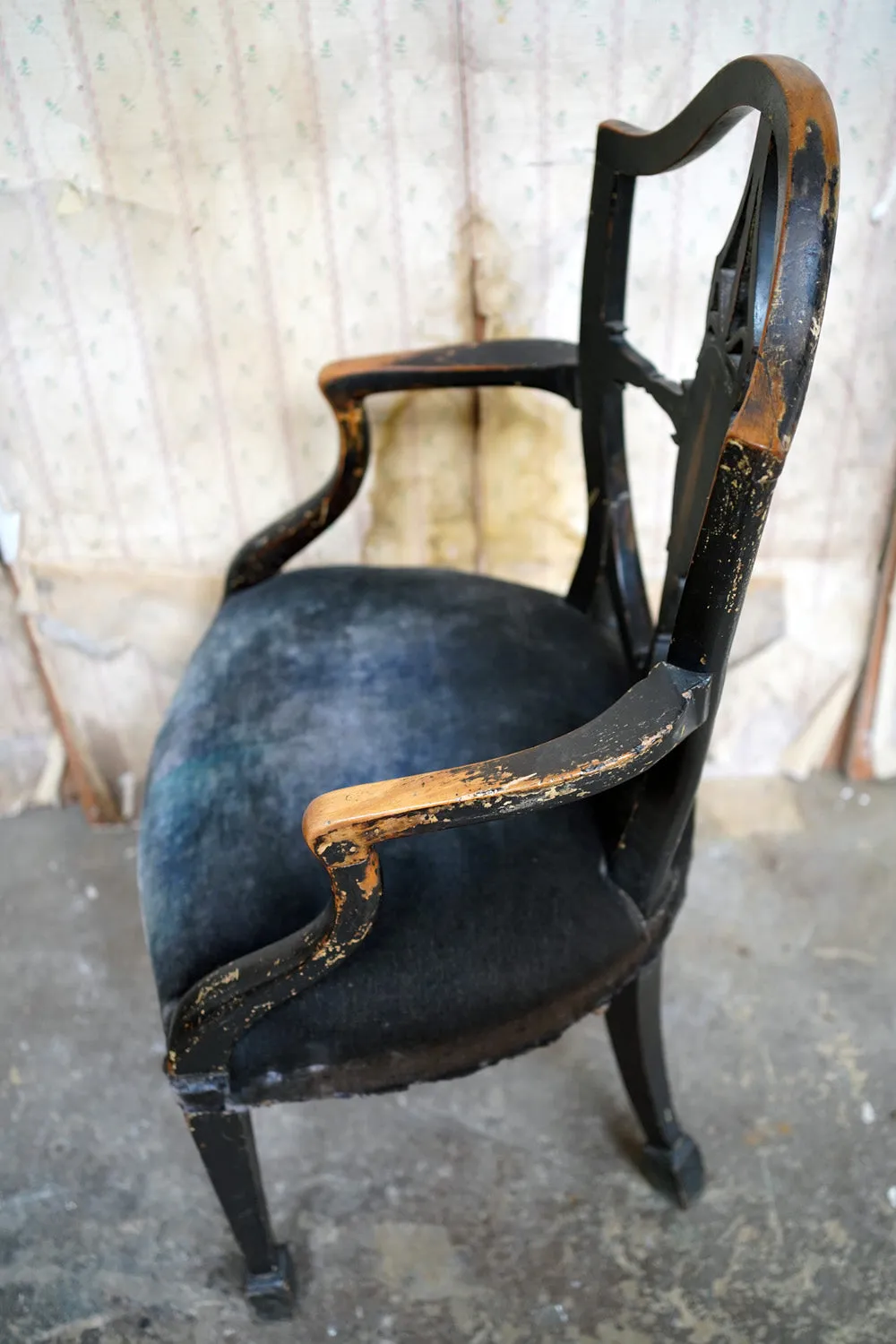 A George III Period Black Painted Open Armchair c.1780