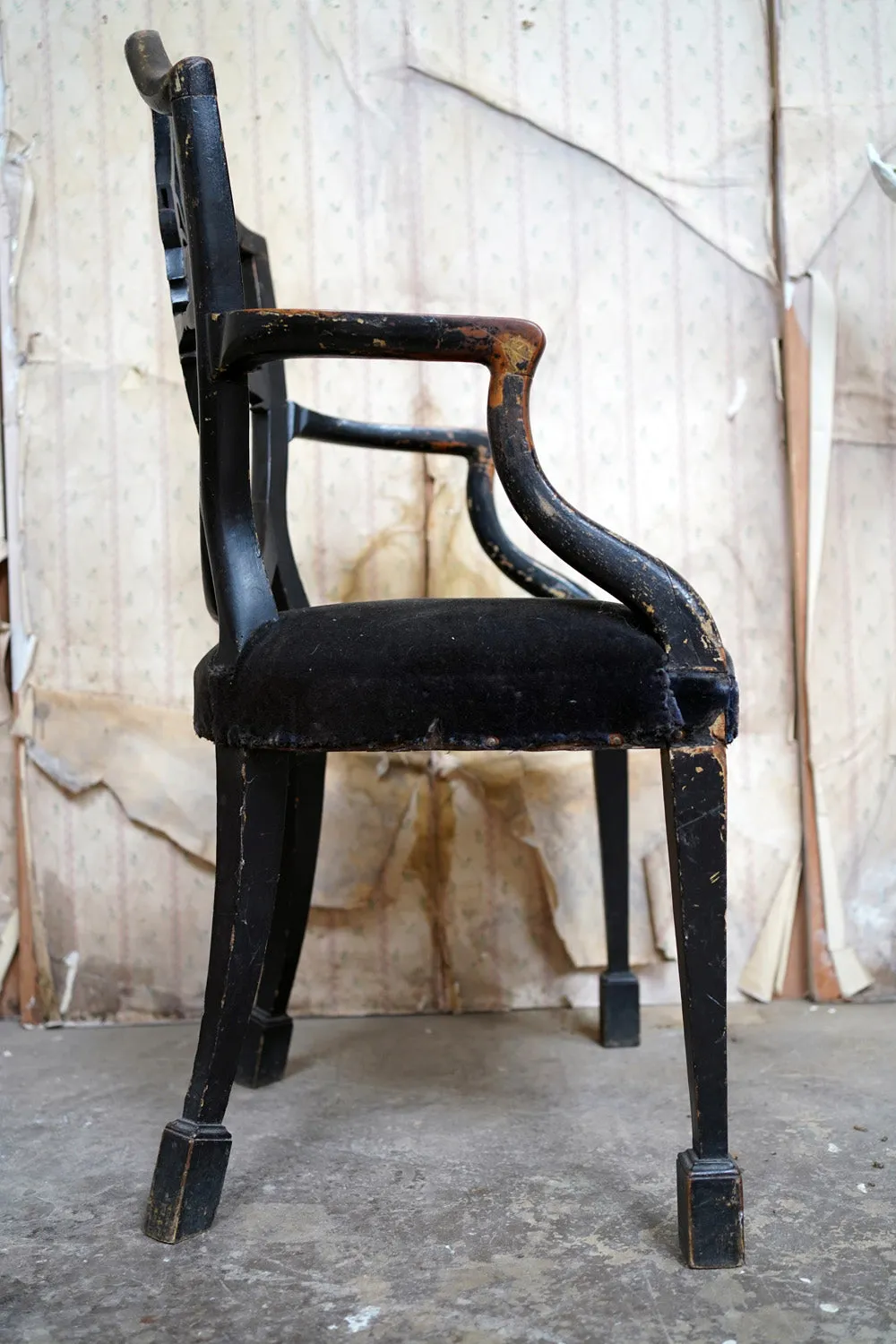A George III Period Black Painted Open Armchair c.1780