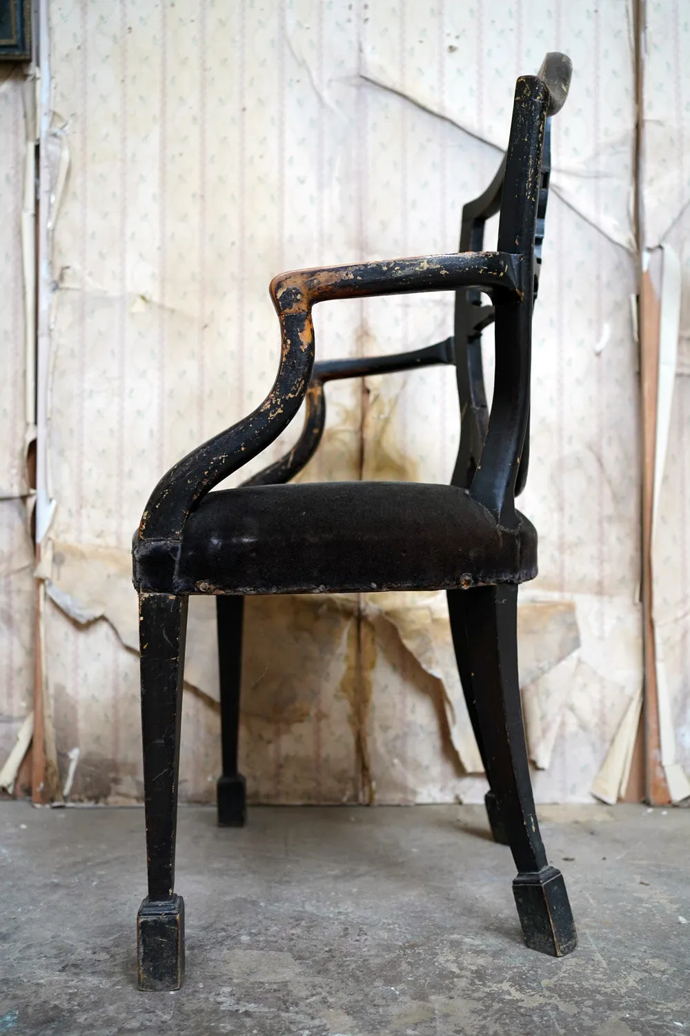 A George III Period Black Painted Open Armchair c.1780
