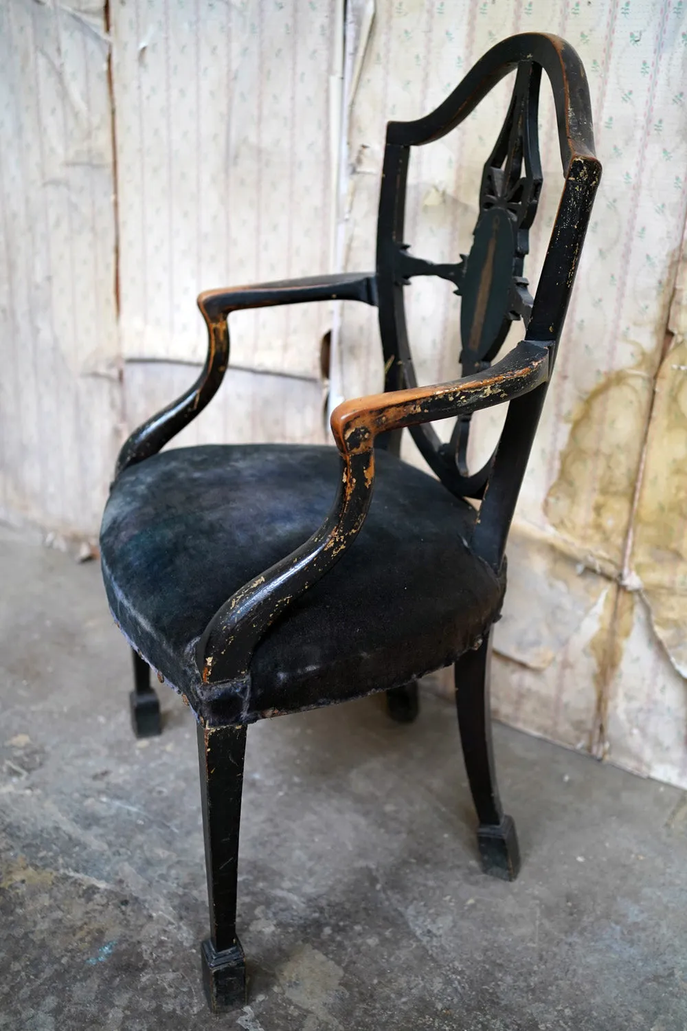 A George III Period Black Painted Open Armchair c.1780
