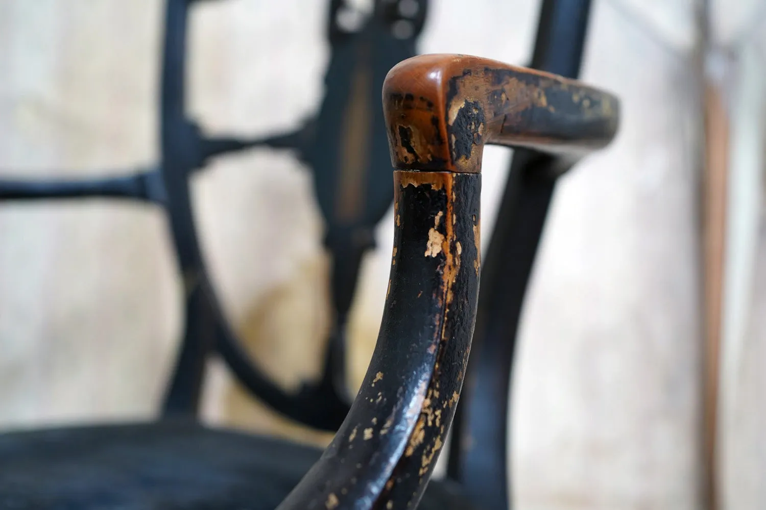 A George III Period Black Painted Open Armchair c.1780