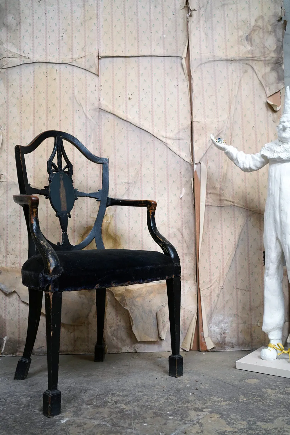 A George III Period Black Painted Open Armchair c.1780