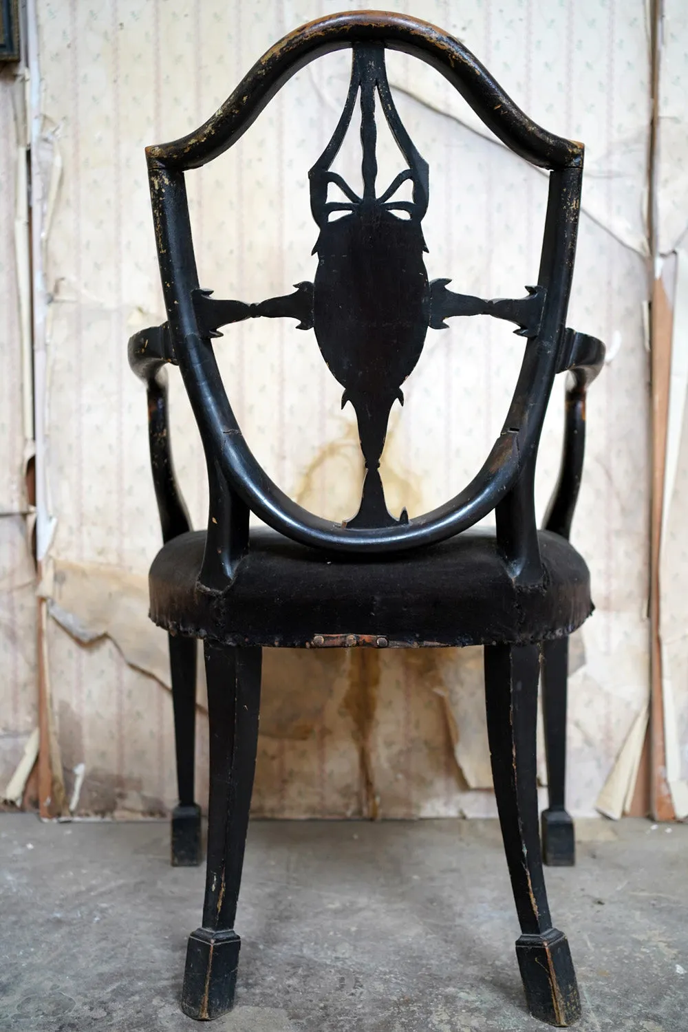A George III Period Black Painted Open Armchair c.1780