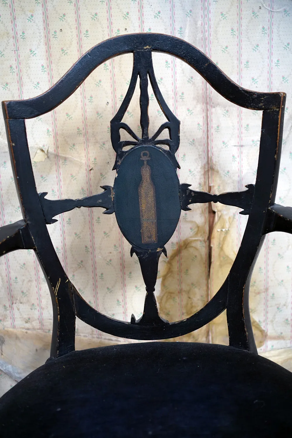 A George III Period Black Painted Open Armchair c.1780