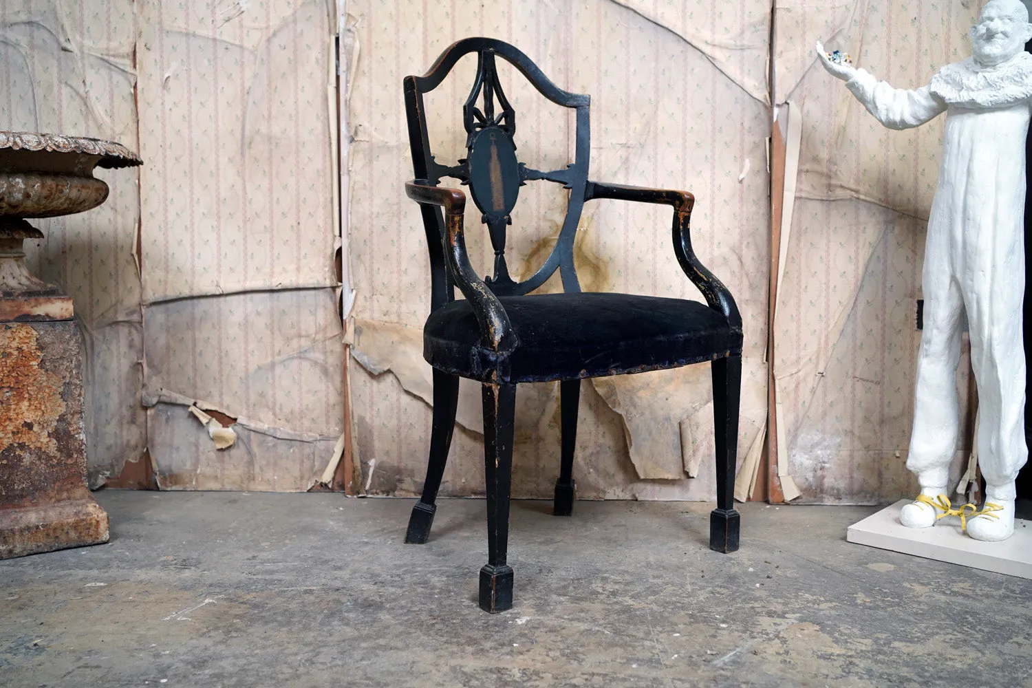 A George III Period Black Painted Open Armchair c.1780