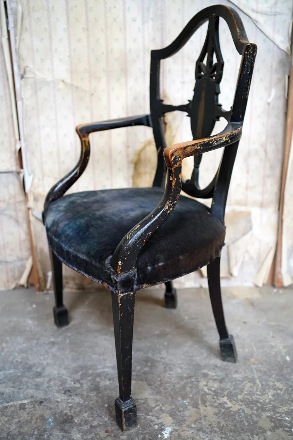 A George III Period Black Painted Open Armchair c.1780