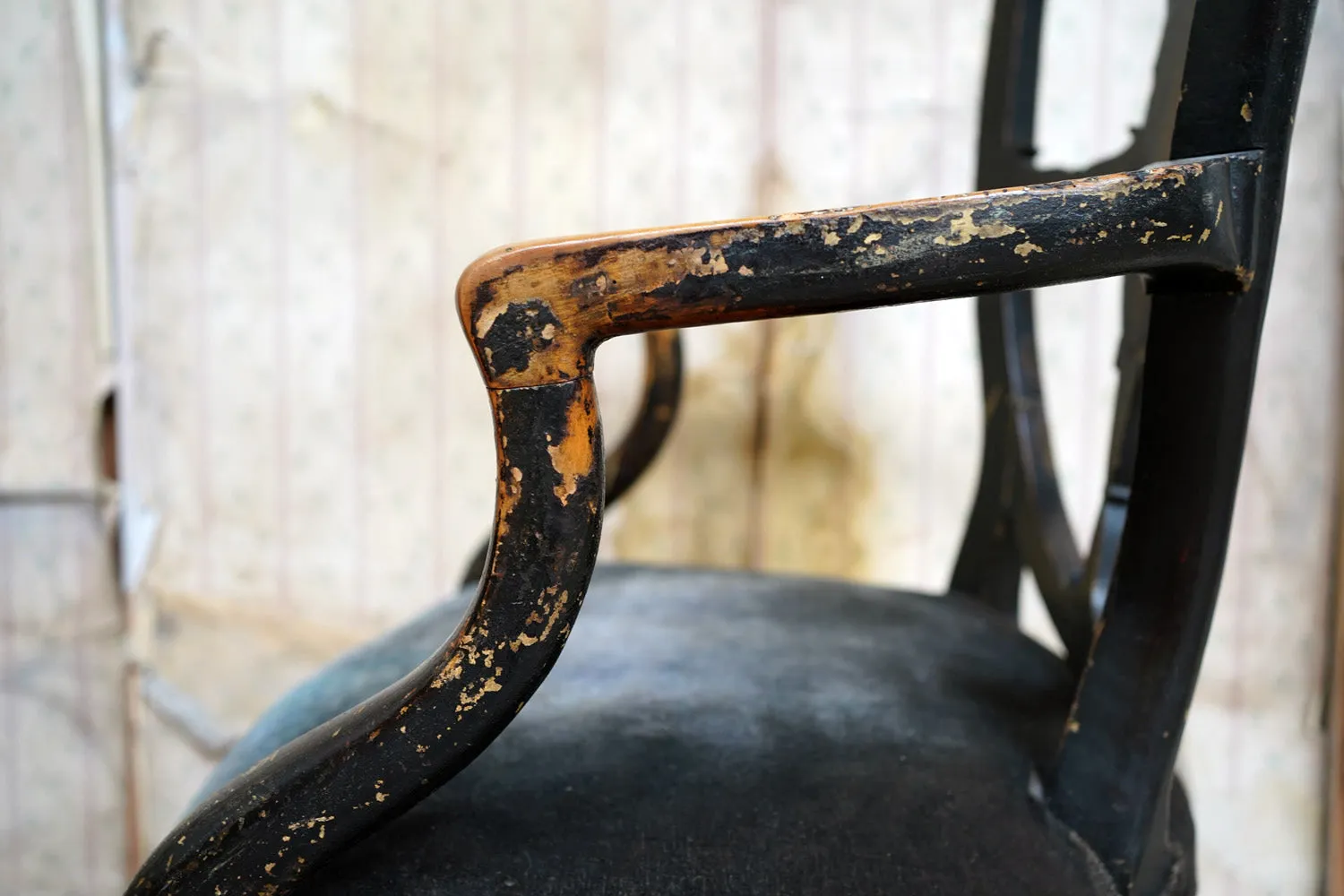 A George III Period Black Painted Open Armchair c.1780