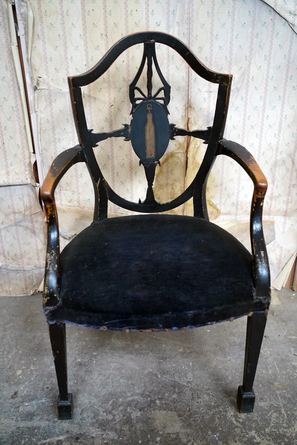 A George III Period Black Painted Open Armchair c.1780