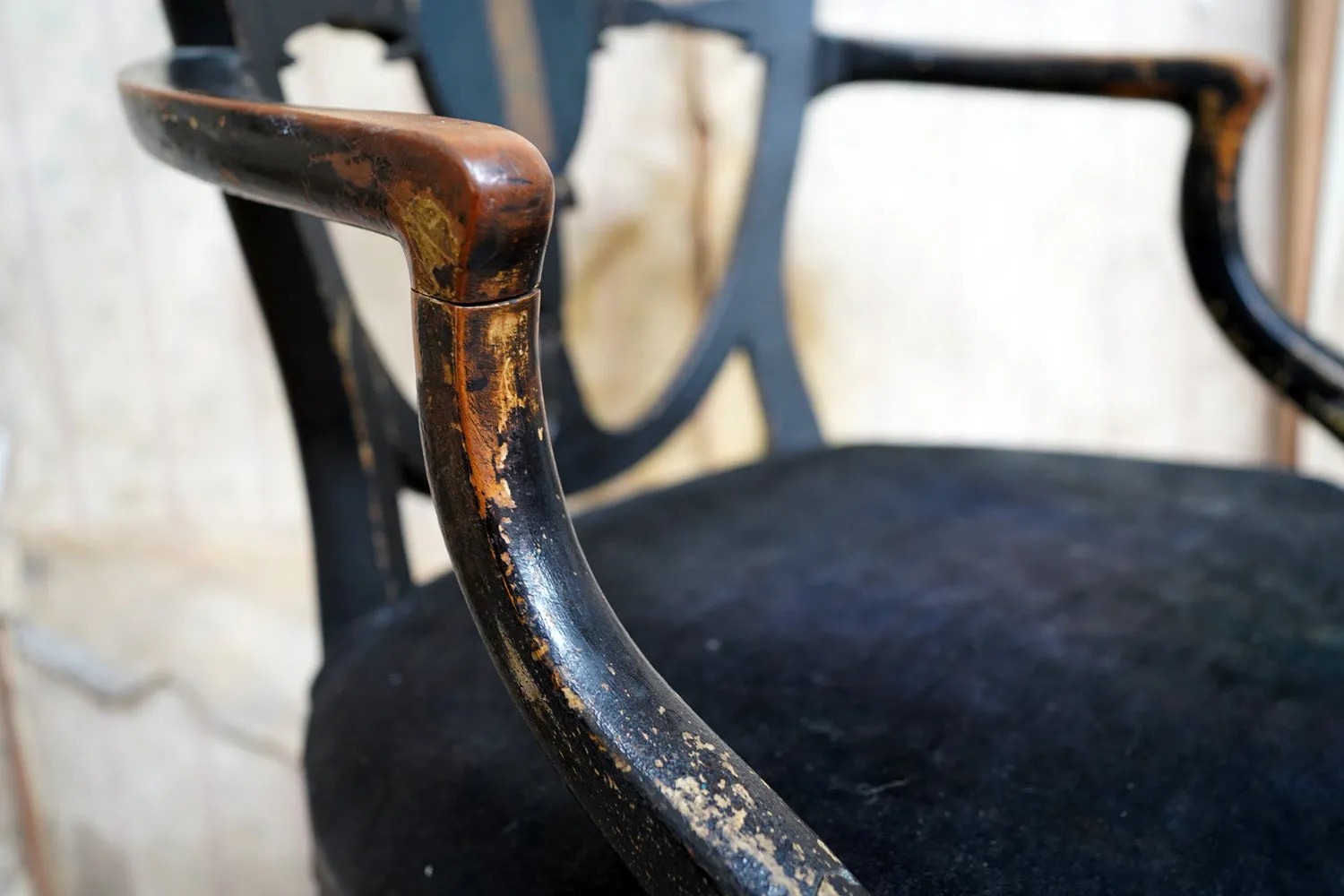 A George III Period Black Painted Open Armchair c.1780