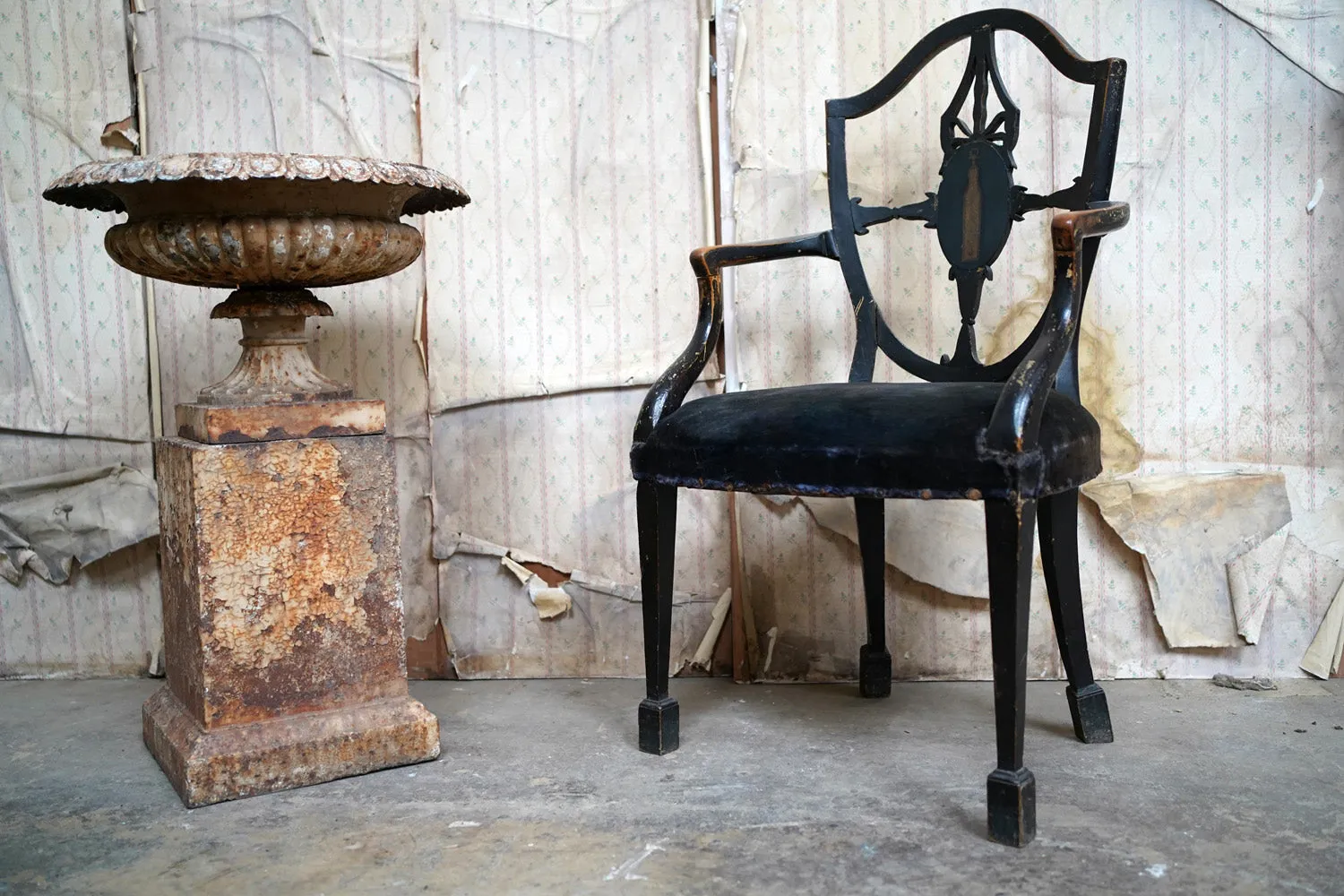 A George III Period Black Painted Open Armchair c.1780