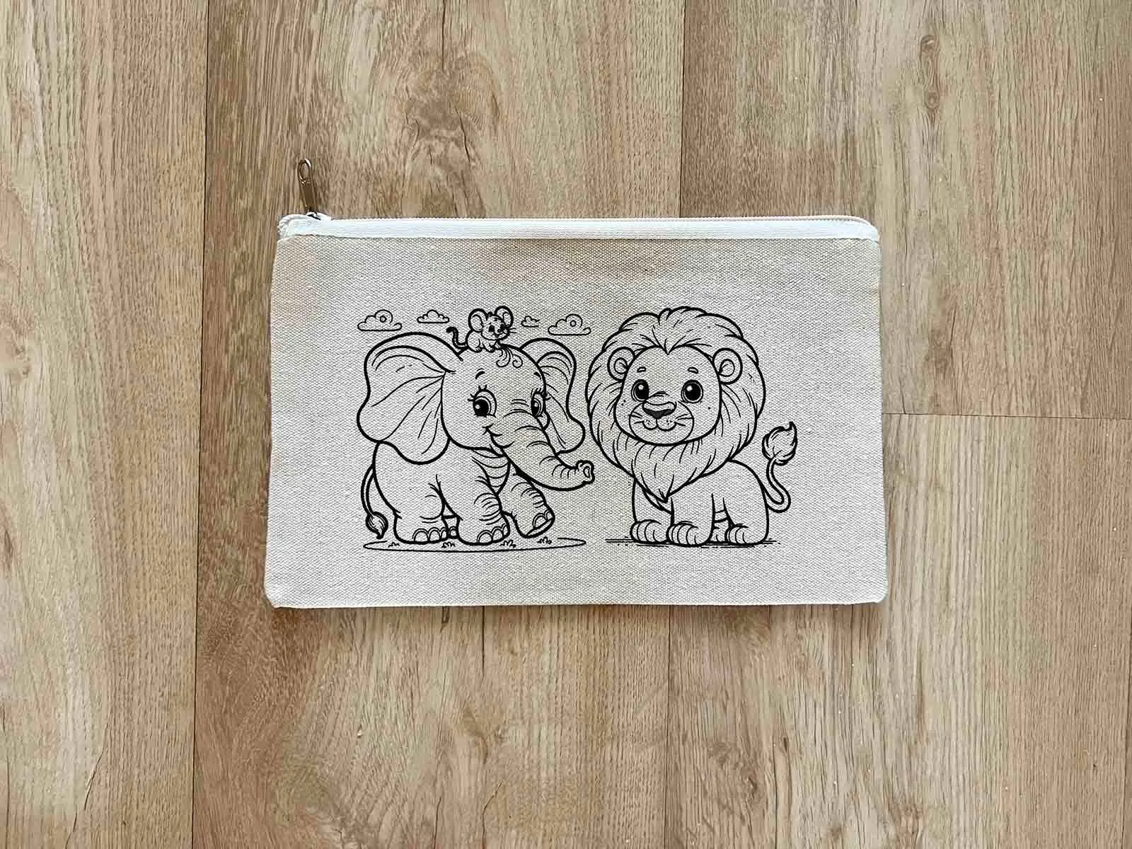 DIY Colouring Elephant and Lion Pouch