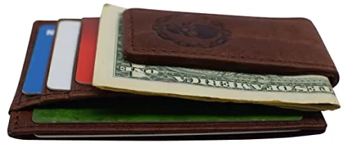 Genuine Leather Front Pocket Magnetic Money Clip Wallet Skull Chain Logo with Strong Magnet