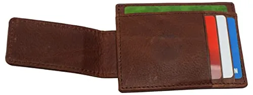 Genuine Leather Front Pocket Magnetic Money Clip Wallet Skull Chain Logo with Strong Magnet