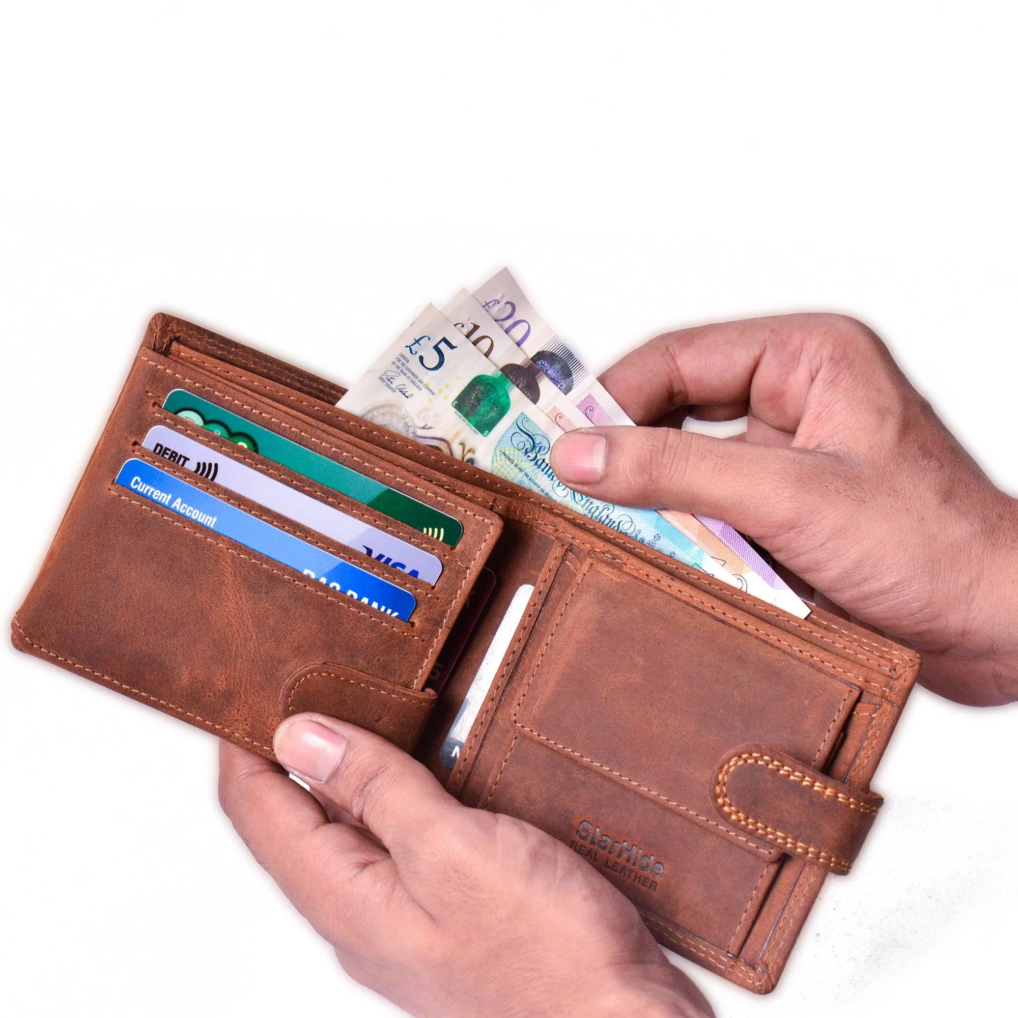 Handmade Wallets for Men UK | Genuine Distressed Hunter Leather | RFID Blocking Notecase Wallet | Coins and Id Card Holder | 710 Brown
