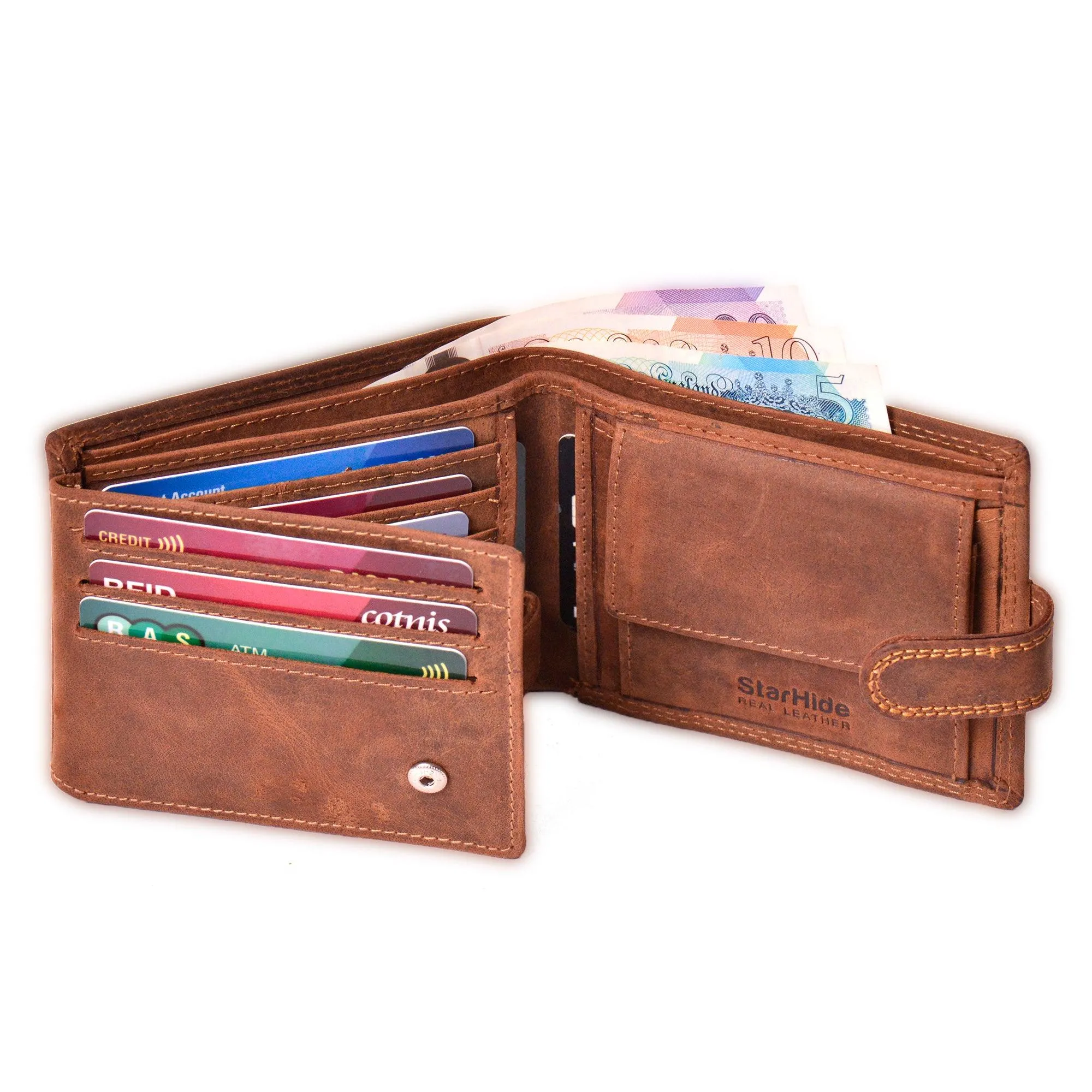 Handmade Wallets for Men UK | Genuine Distressed Hunter Leather | RFID Blocking Notecase Wallet | Coins and Id Card Holder | 710 Brown