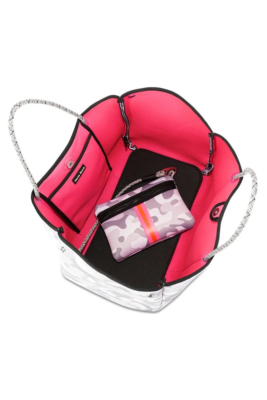 Haute Shore Greyson rise tote- white camou/pink/orange stripe
