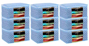 Heart Home Floral Print Non-Woven Foldable Saree Cover|Clothes Storage For Saree, Lehenga, Suit With Top Transparent, Pack of 9 (Sky Blue)