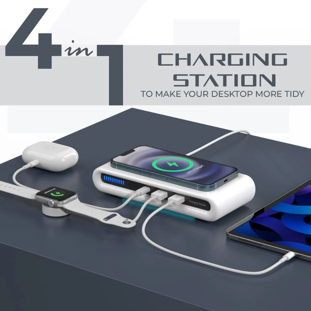 iCruze 4-in-1 Wireless Multiple Charging Stations & Hub (White)