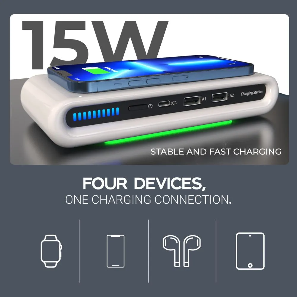 iCruze 4-in-1 Wireless Multiple Charging Stations & Hub (White)