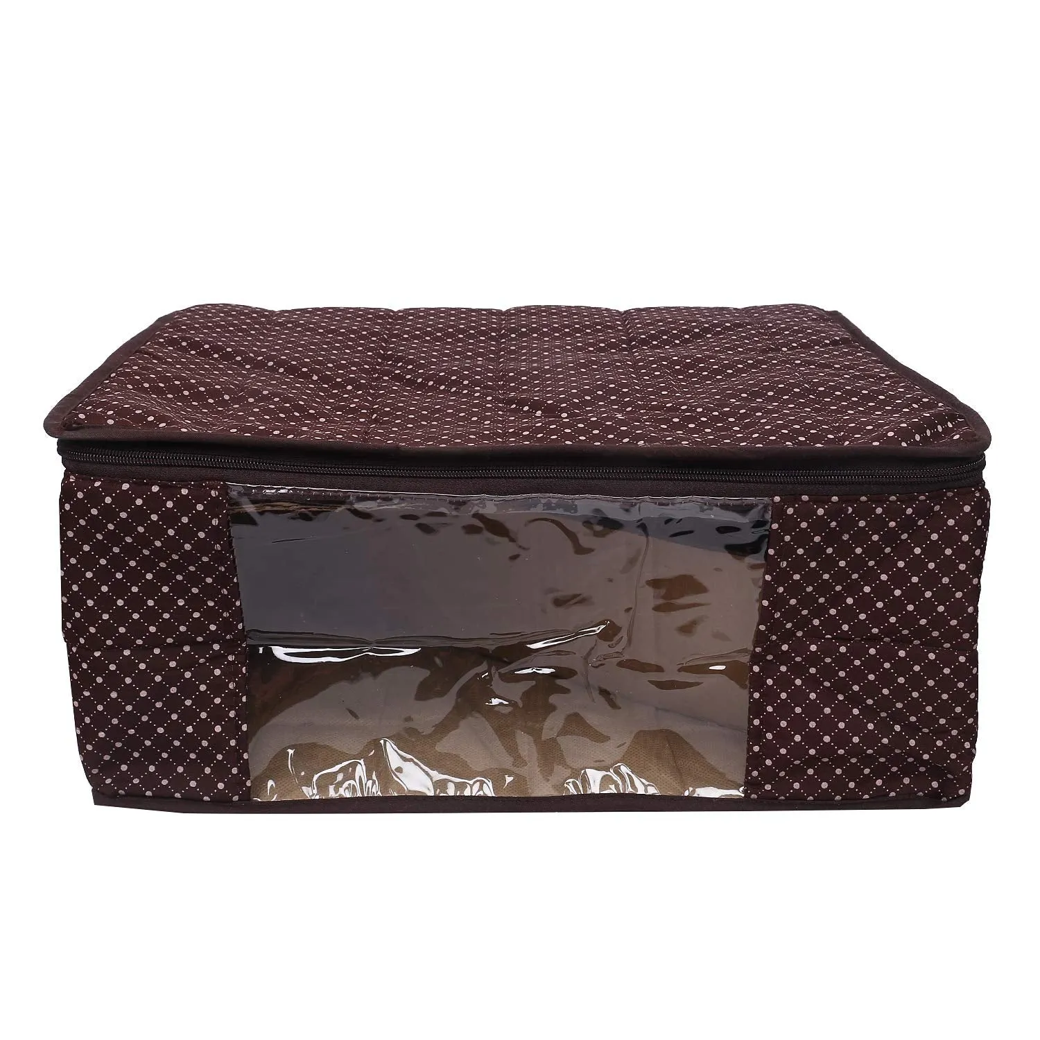 Kuber Industries Polka Dots 1 Piece Cotton 3 Layered Quilted Saree Cover, Brown-CTKTC025829