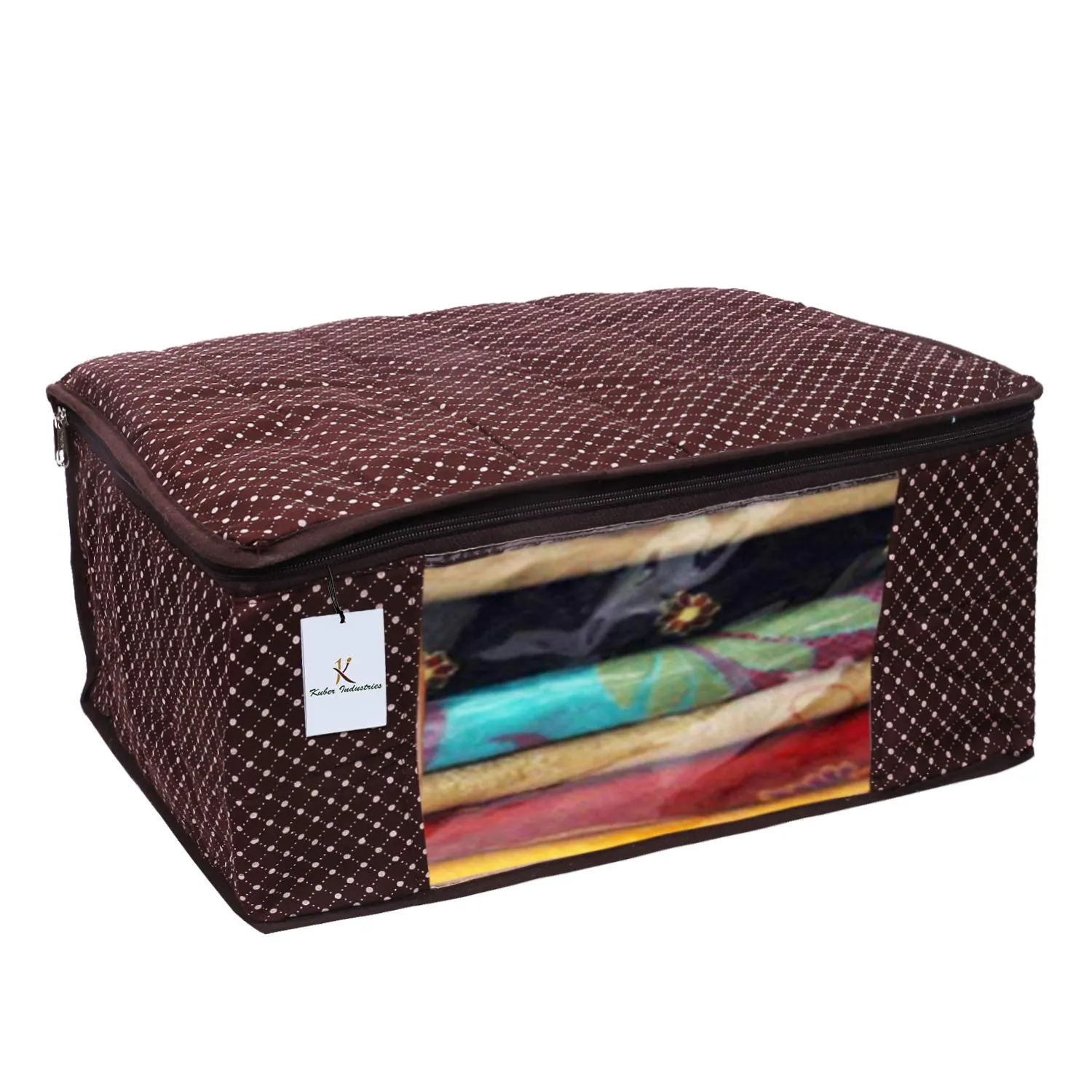 Kuber Industries Polka Dots 1 Piece Cotton 3 Layered Quilted Saree Cover, Brown-CTKTC025829