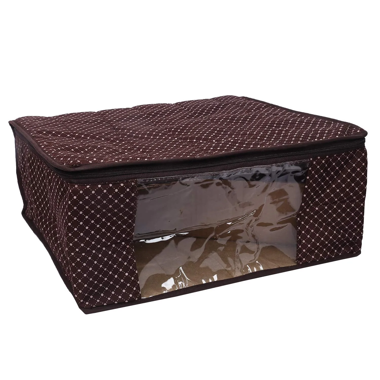 Kuber Industries Polka Dots 1 Piece Cotton 3 Layered Quilted Saree Cover, Brown-CTKTC025829