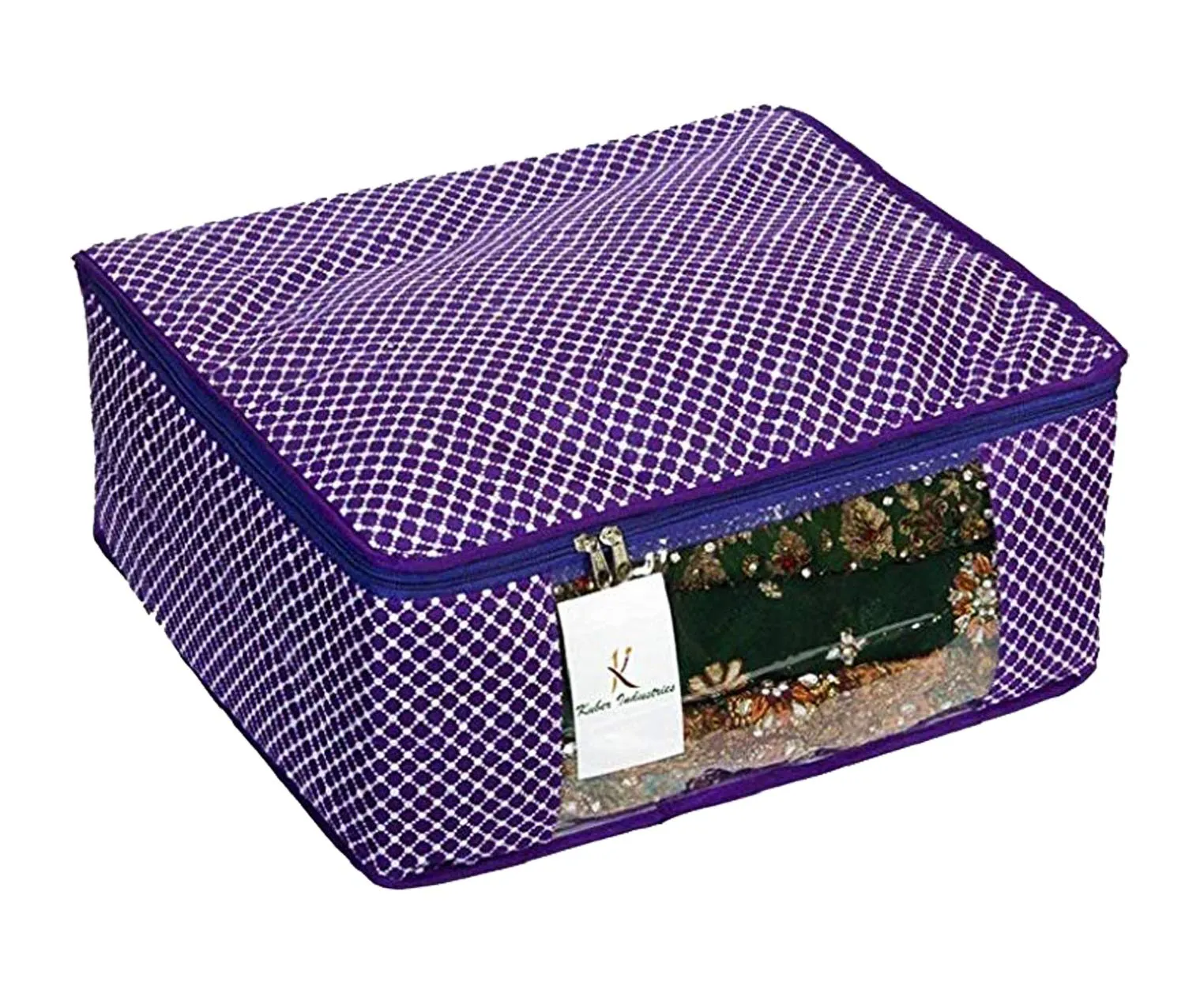 Kuber Industries Polka Dots 1 Piece Cotton 3 Layered Quilted Saree Cover (Purple) - CTKTC031011