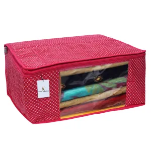 Kuber Industries Polka Dots 1 Piece Cotton 3 Layered Quilted Saree Cover, Rani Color-CTKTC025871