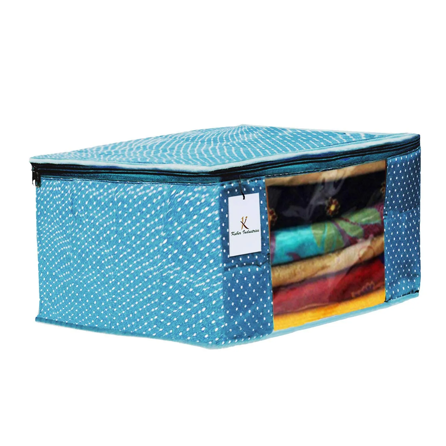 Kuber Industries Polka Dots 2 Pieces Cotton 3 Layered Quilted Saree Cover (Peach & Sky Blue) - CTKTC31108