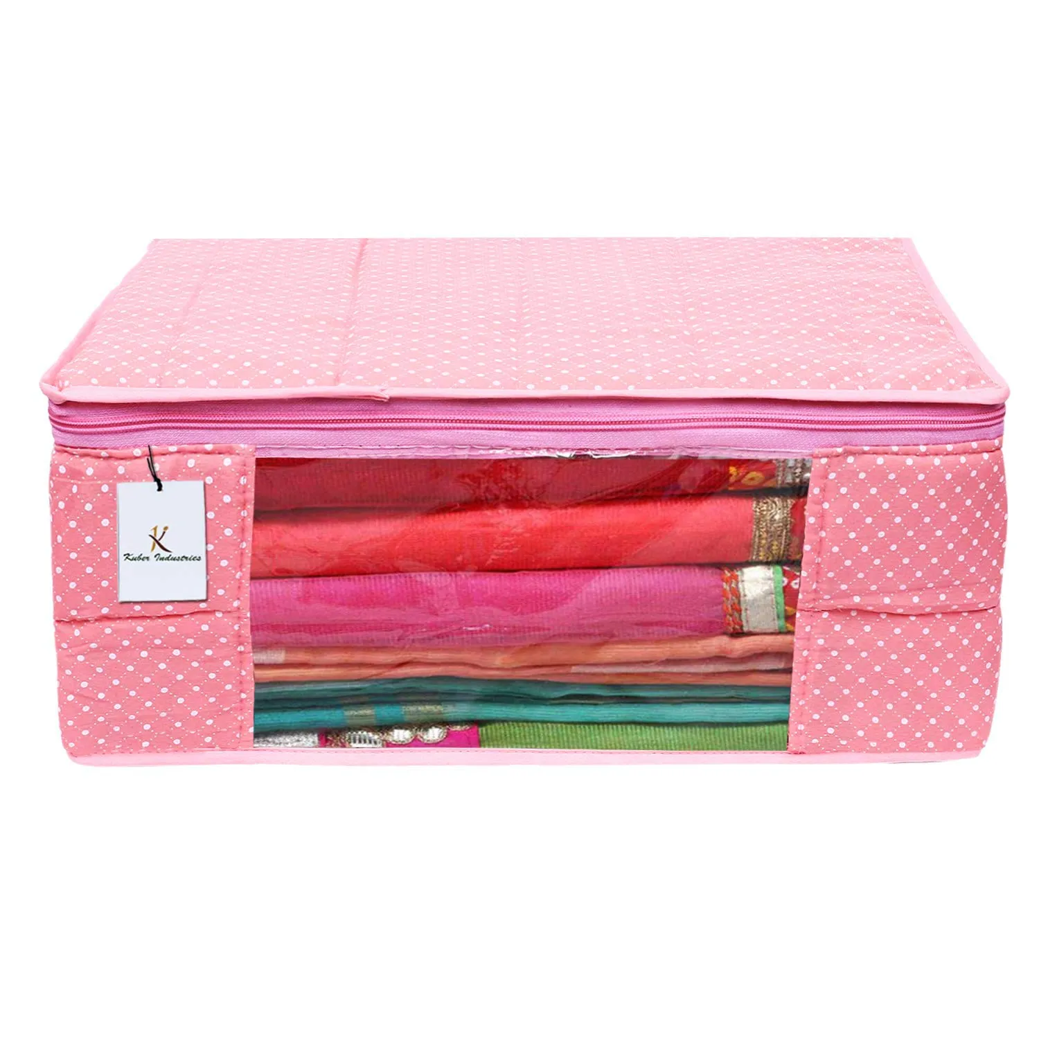 Kuber Industries Polka Dots 2 Pieces Cotton 3 Layered Quilted Saree Cover (Peach & Sky Blue) - CTKTC31108