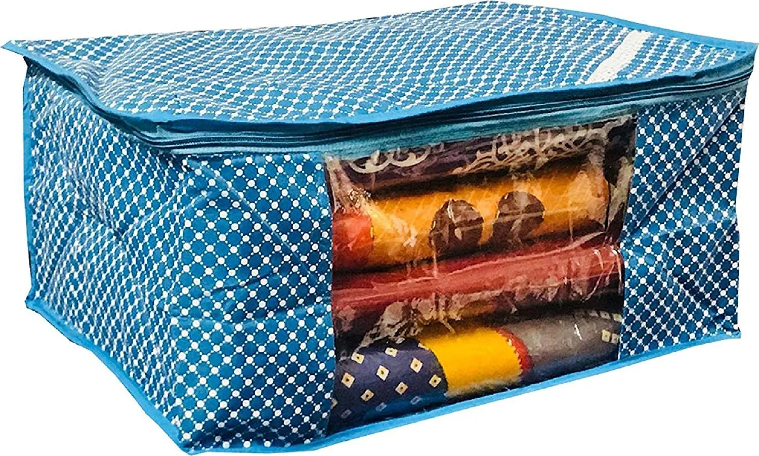 Kuber Industries Polka Dots 2 Pieces Cotton 3 Layered Quilted Saree Cover (Peach & Sky Blue) - CTKTC31108