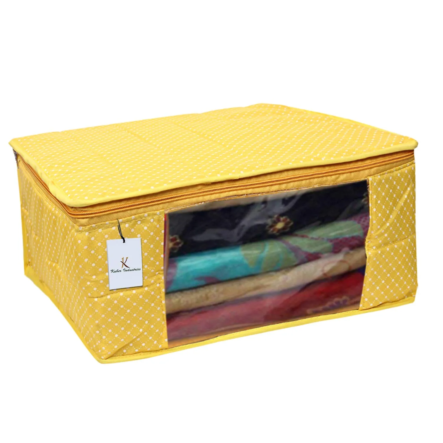 Kuber Industries Polka Dots 3 Piece Cotton 3 Layered Quilted Saree Cover, Peach, Yellow & Brown-CTKTC025881