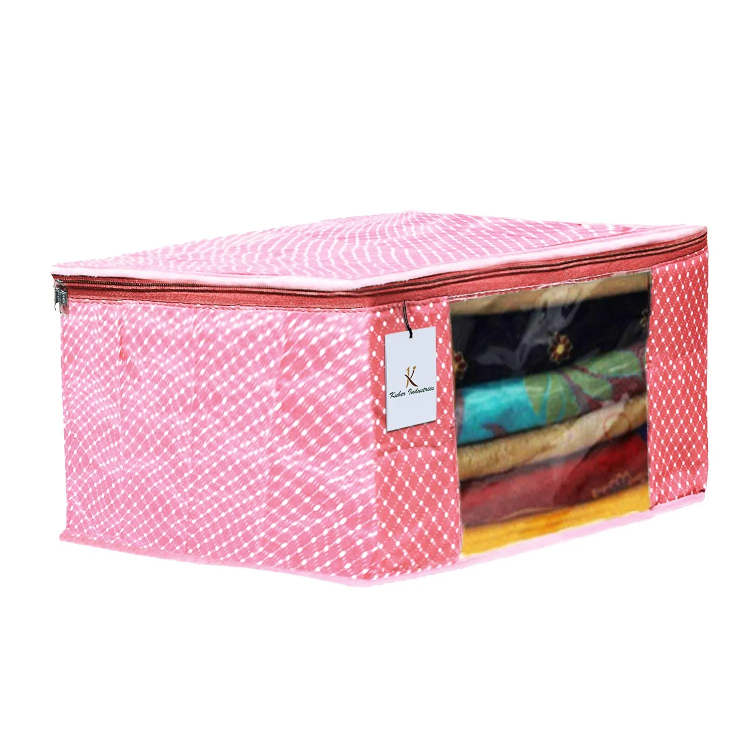 Kuber Industries Polka Dots 3 Pieces Cotton 3 Layered Quilted Saree Cover (Brown & Peach & Red) - CTKTC031160