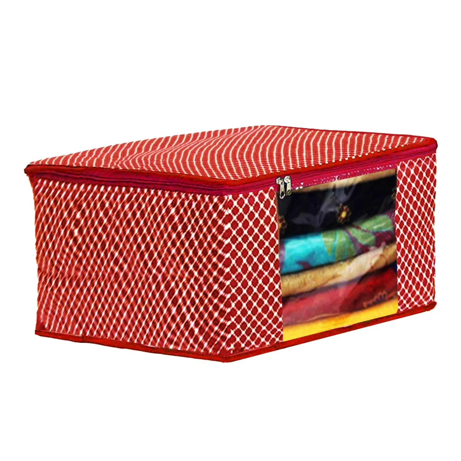 Kuber Industries Polka Dots 3 Pieces Cotton 3 Layered Quilted Saree Cover (Brown & Peach & Red) - CTKTC031160