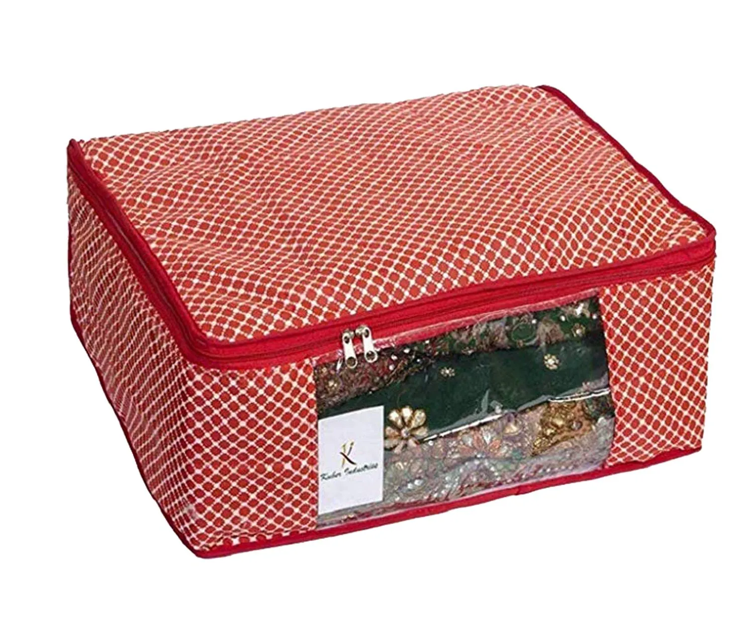Kuber Industries Polka Dots 3 Pieces Cotton 3 Layered Quilted Saree Cover (Brown & Peach & Red) - CTKTC031160