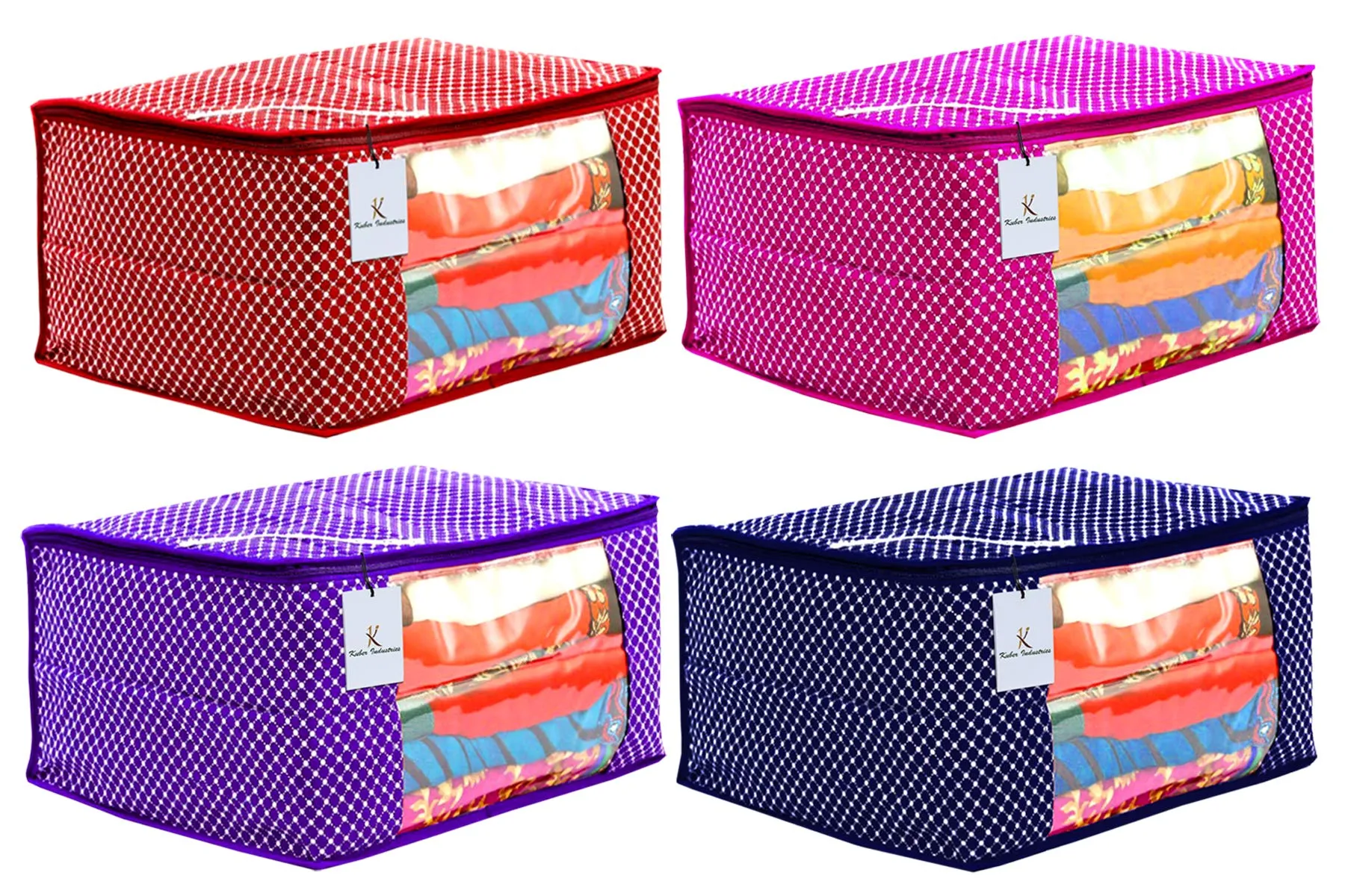 Kuber Industries Polka Dots 4 Piece Hathkadi Print Cotton Saree Cover (CTKTC2024)
