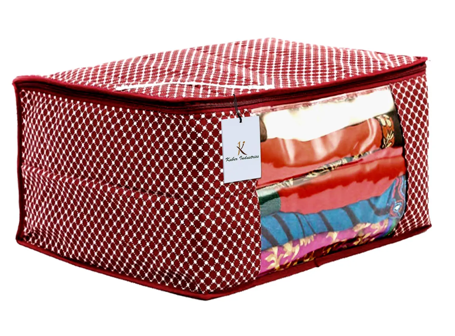 Kuber Industries Polka Dots 4 Piece Hathkadi Print Cotton Saree Cover (CTKTC2024)