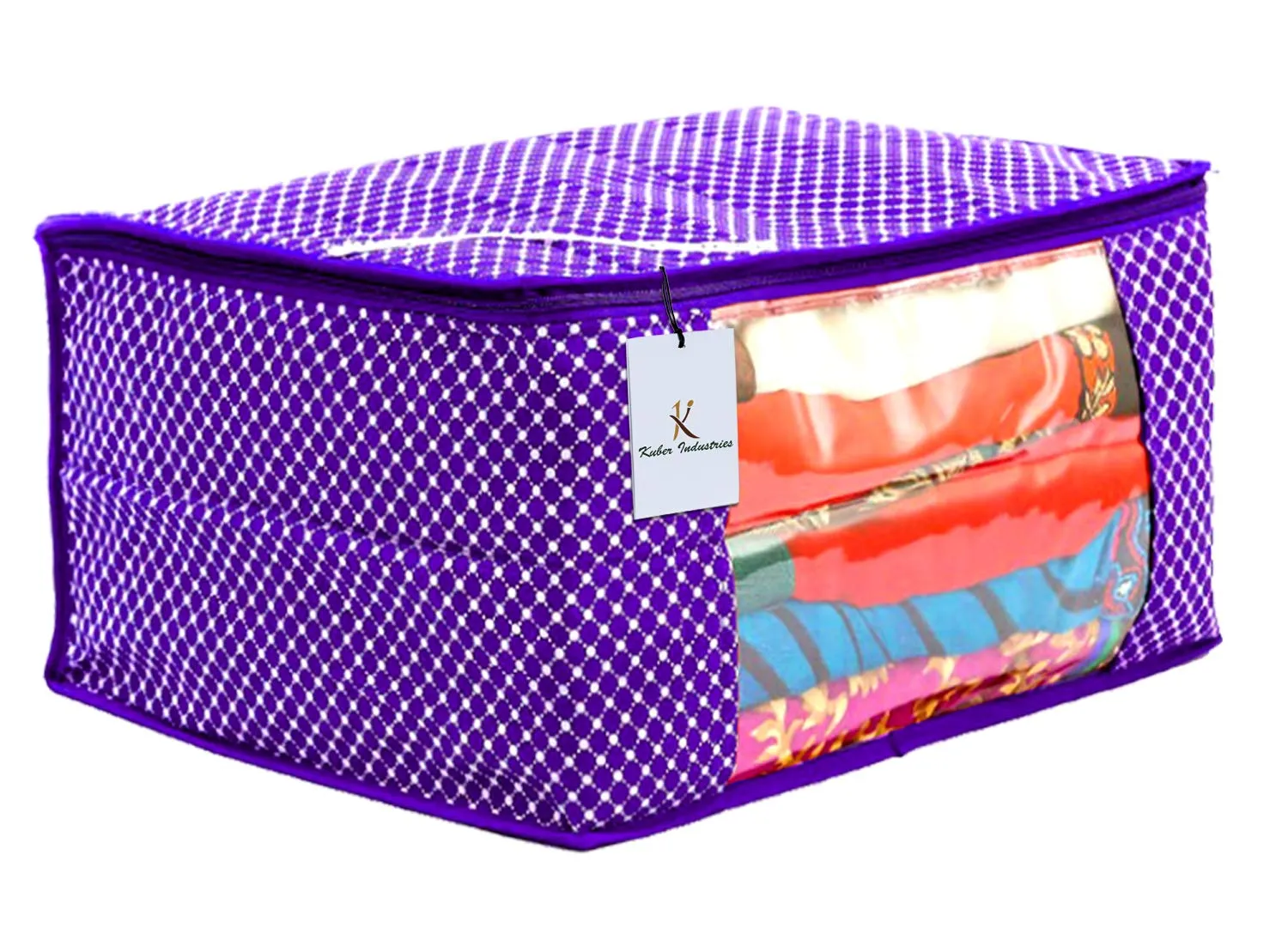 Kuber Industries Polka Dots 4 Piece Hathkadi Print Cotton Saree Cover (CTKTC2024)