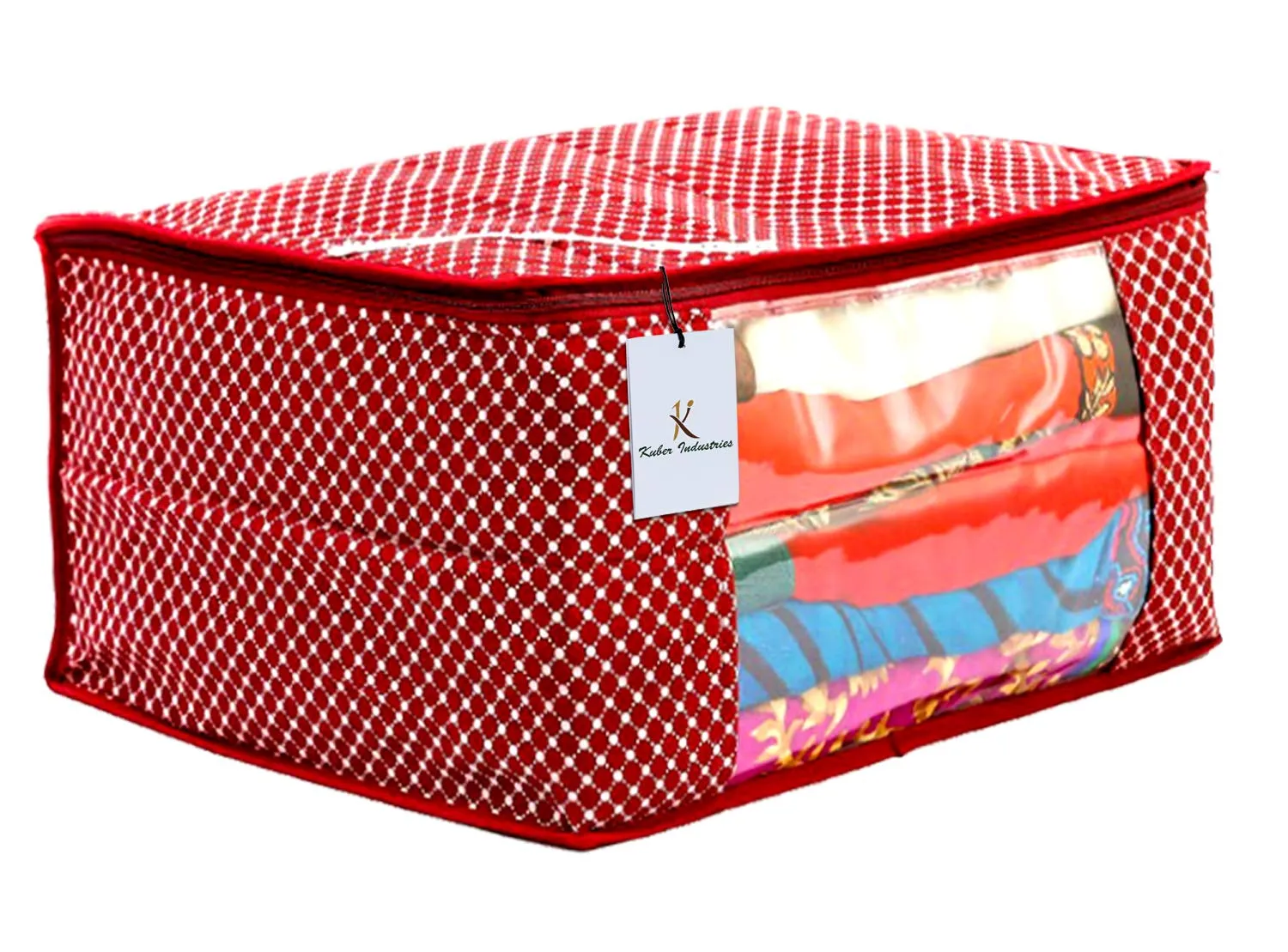Kuber Industries Polka Dots 4 Piece Hathkadi Print Cotton Saree Cover (CTKTC2024)