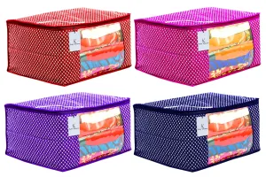 Kuber Industries Polka Dots 4 Piece Hathkadi Print Cotton Saree Cover (CTKTC2024)