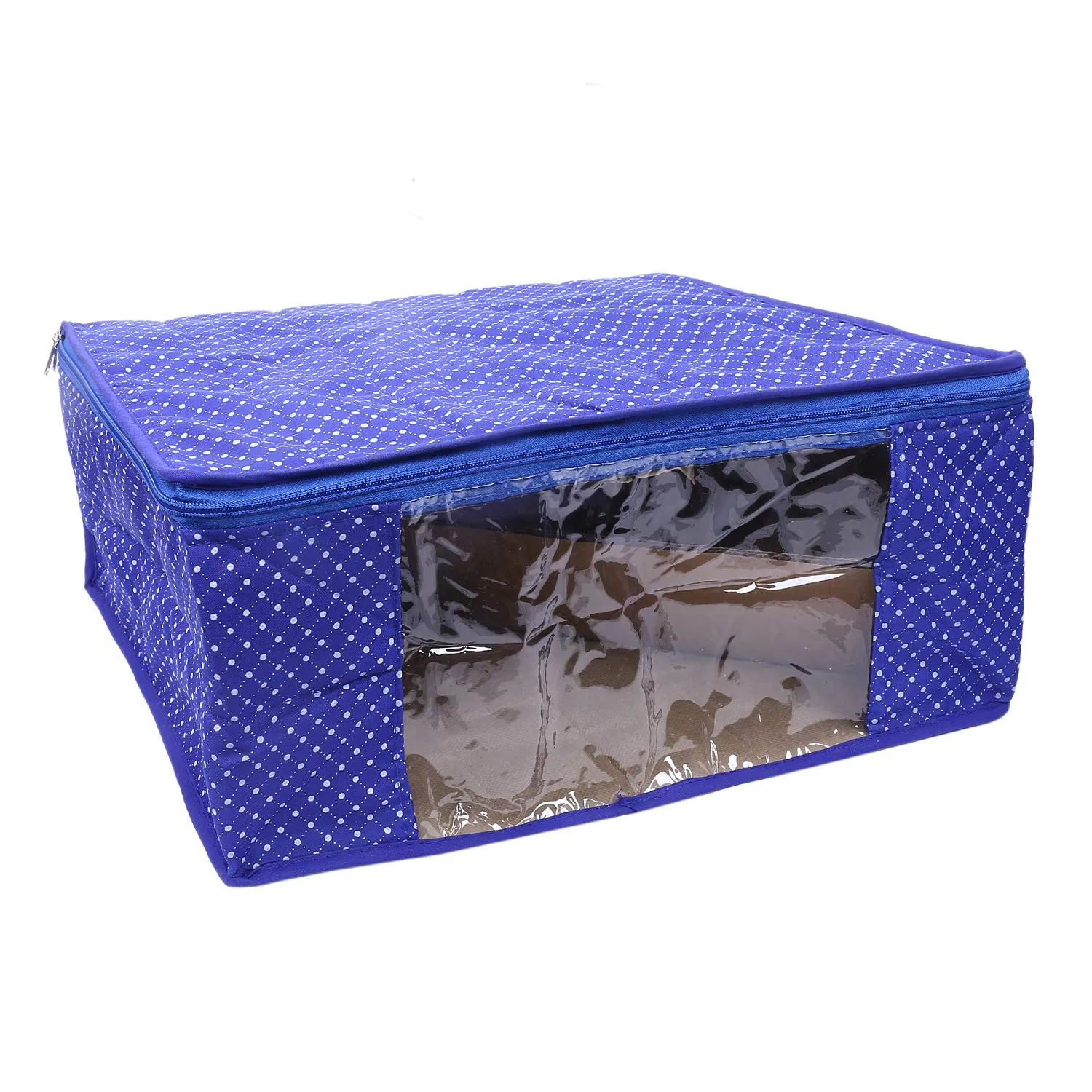 Kuber Industries Polka Dots 5 Piece Cotton 3 Layered Quilted Saree Cover, Blue-CTKTC21279