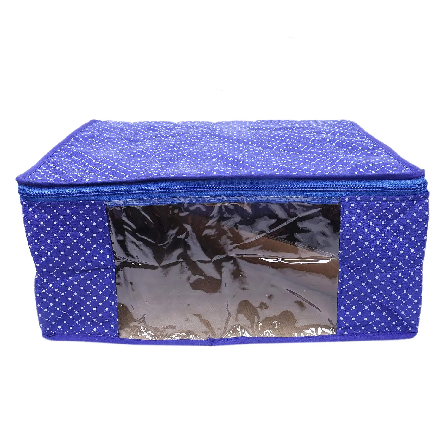 Kuber Industries Polka Dots 5 Piece Cotton 3 Layered Quilted Saree Cover, Blue-CTKTC21279