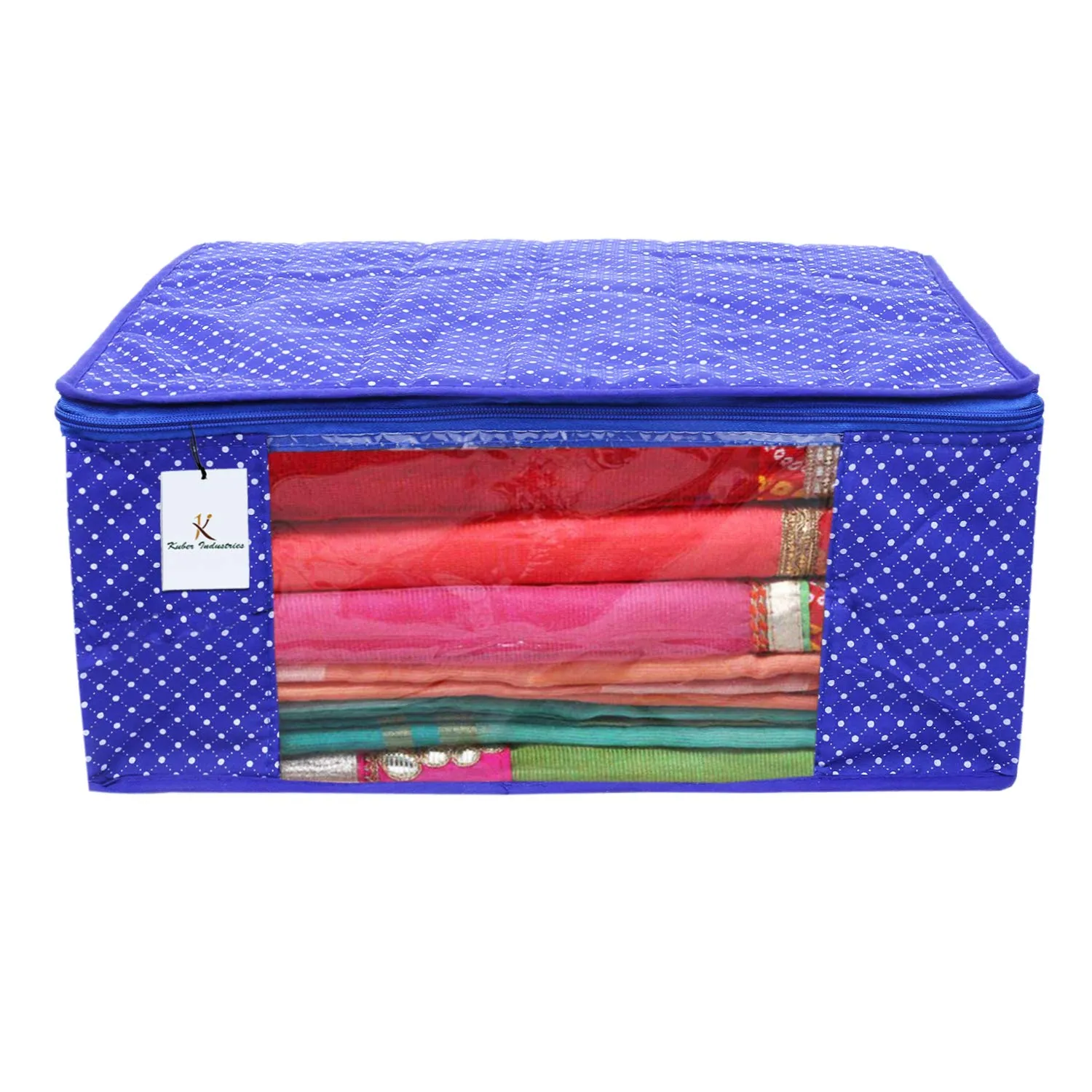 Kuber Industries Polka Dots 5 Piece Cotton 3 Layered Quilted Saree Cover, Blue-CTKTC21279