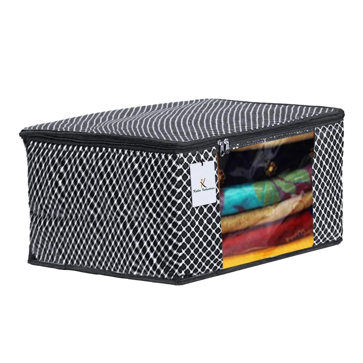Kuber Industries Polka Dots 6 Pieces Cotton 3 Layered Quilted Saree Cover (Black) - CTKTC031065