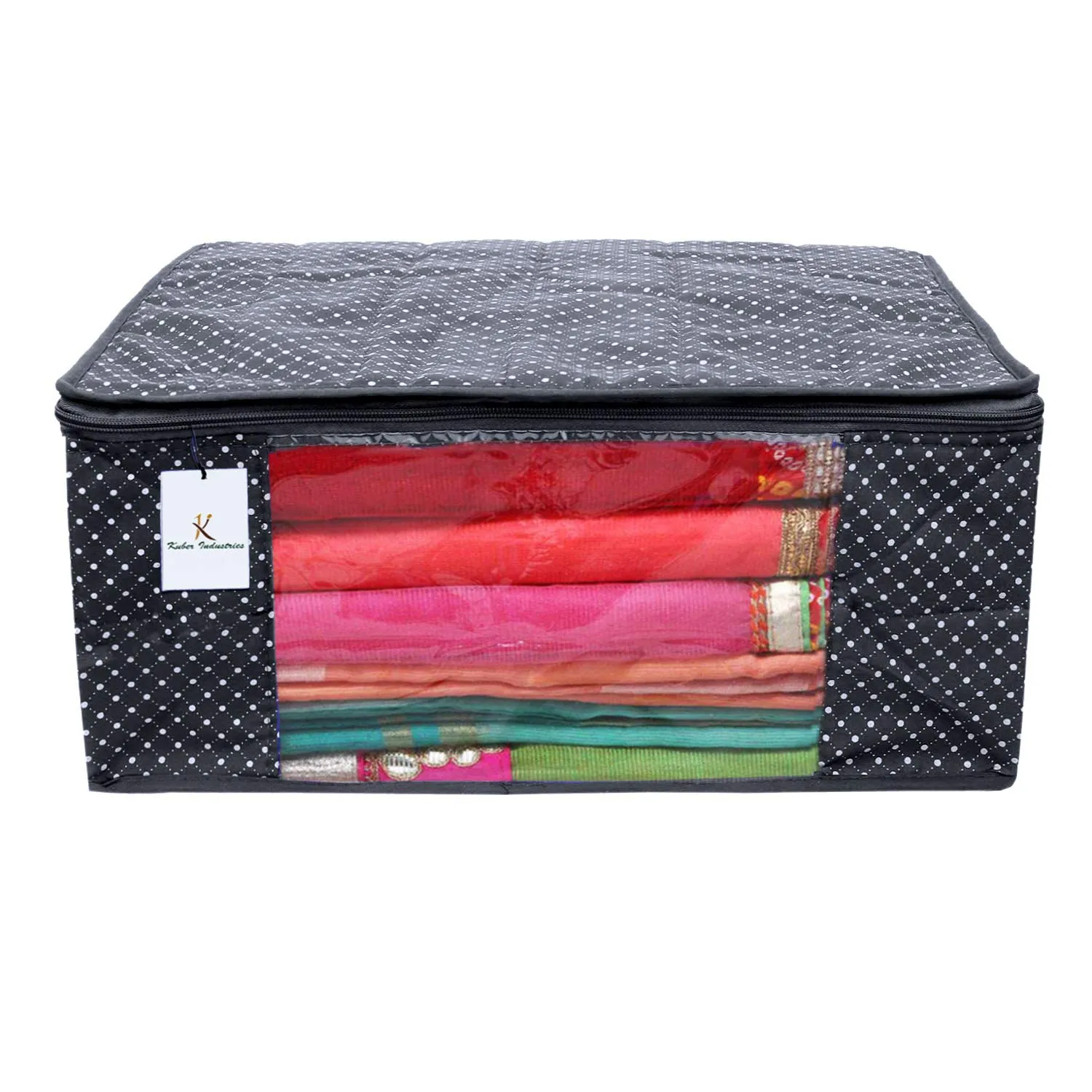 Kuber Industries Polka Dots 6 Pieces Cotton 3 Layered Quilted Saree Cover (Black) - CTKTC031065