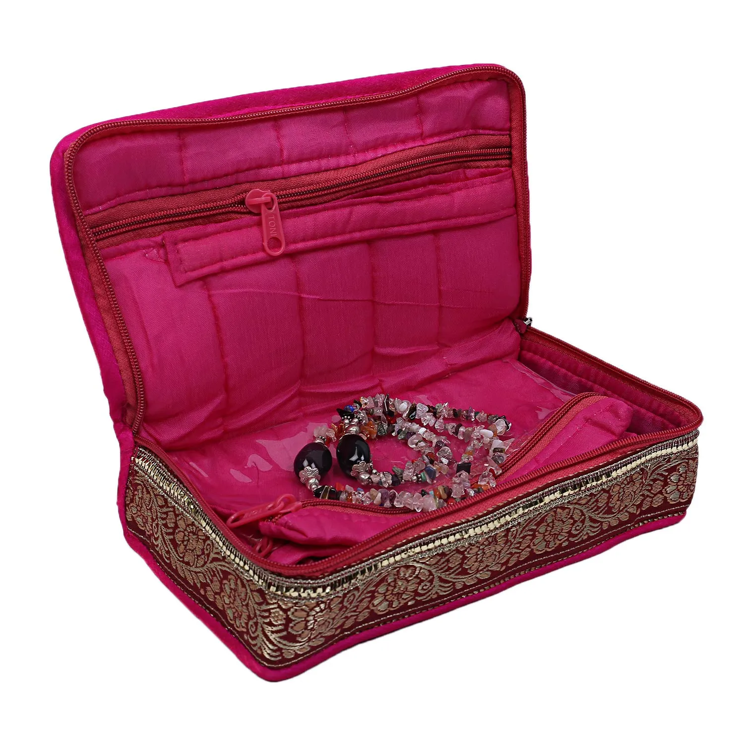 Kuber Industries Satin 2 Pieces Jewellery Kit (Pink and Maroon) -CTLTC11065, Standard